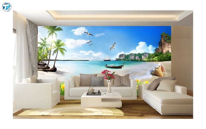 Tranh dán tường 3D phòng khách đẹp hiện nay tập trung vào sự tối giản, tinh tế